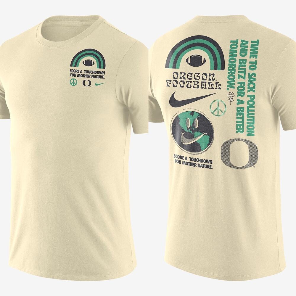 Nike Men’s Oregon Ducks Football Retro Sustainable Cream T-Shirt Size Medium